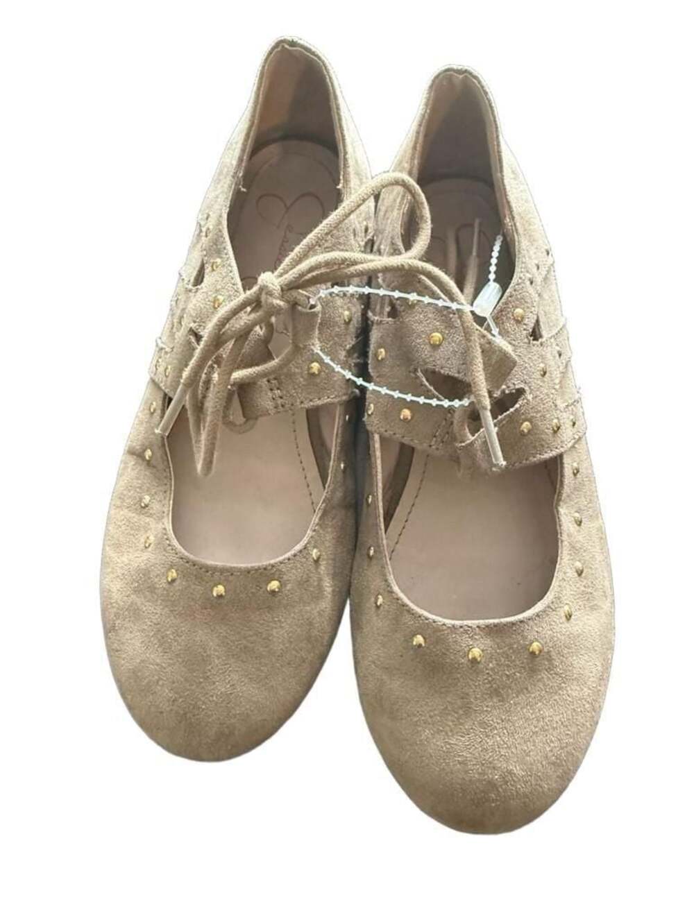 Jessica Simpson Lomita Studded Suede Flats Taupe Sz 2 girls brown